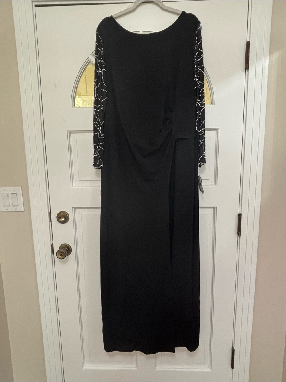 MARINA Black Long Sleeve Evening Dress with Beaded Sleeves